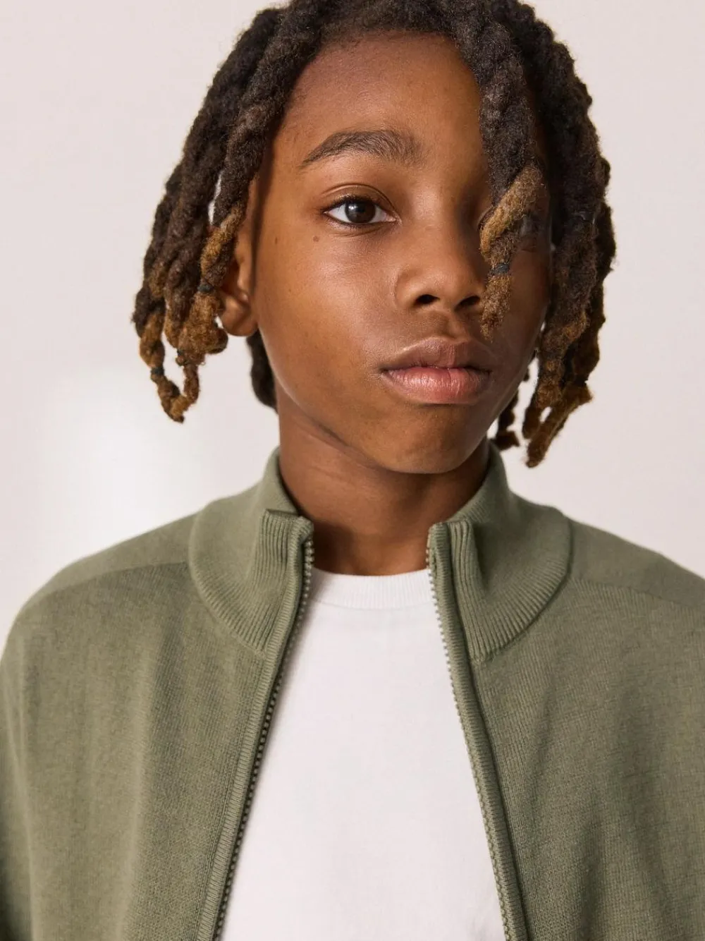 Next Khaki Green Zip Through Knitted Cardigan (3-16yrs)^BOY Knitwear & Sweaters|Knitwear