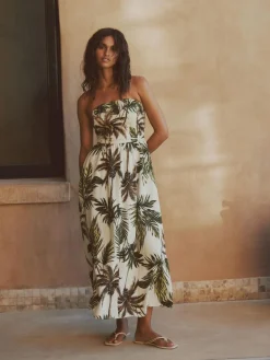 Next Ruched Bandeau Midi Dress with Linen^Women Dresses|Midi Dresses