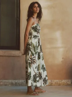 Next Ruched Bandeau Midi Dress with Linen^Women Dresses|Midi Dresses