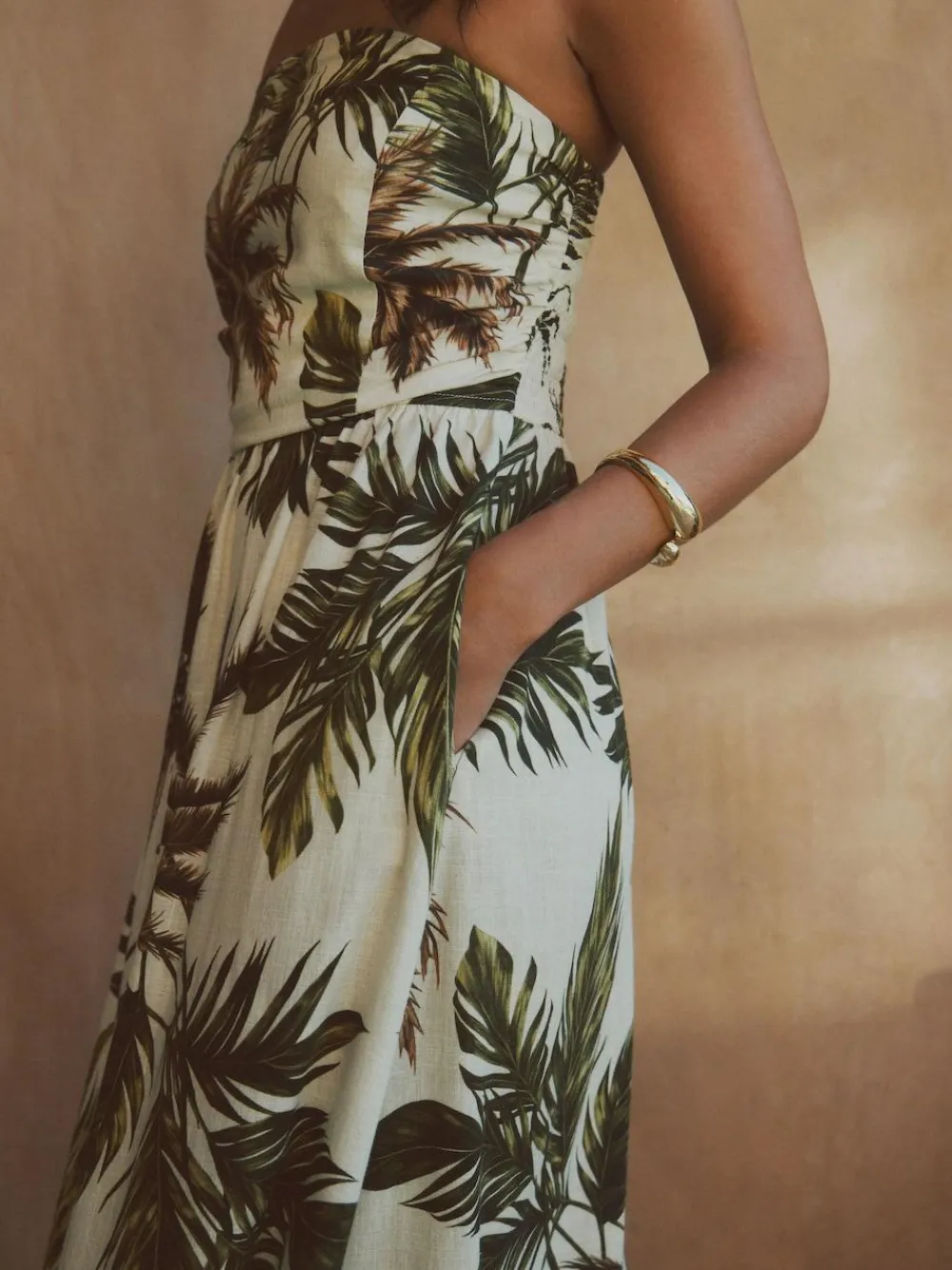 Next Ruched Bandeau Midi Dress with Linen^Women Dresses|Midi Dresses