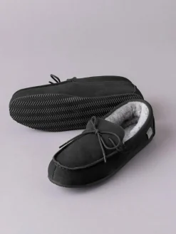 Clearance Lakeland Leather Mens Sheepskin Moccasin Slippers Black