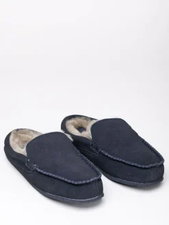Outlet Lakeland Leather Sheepskin Moccasin Slider Slippers Blue