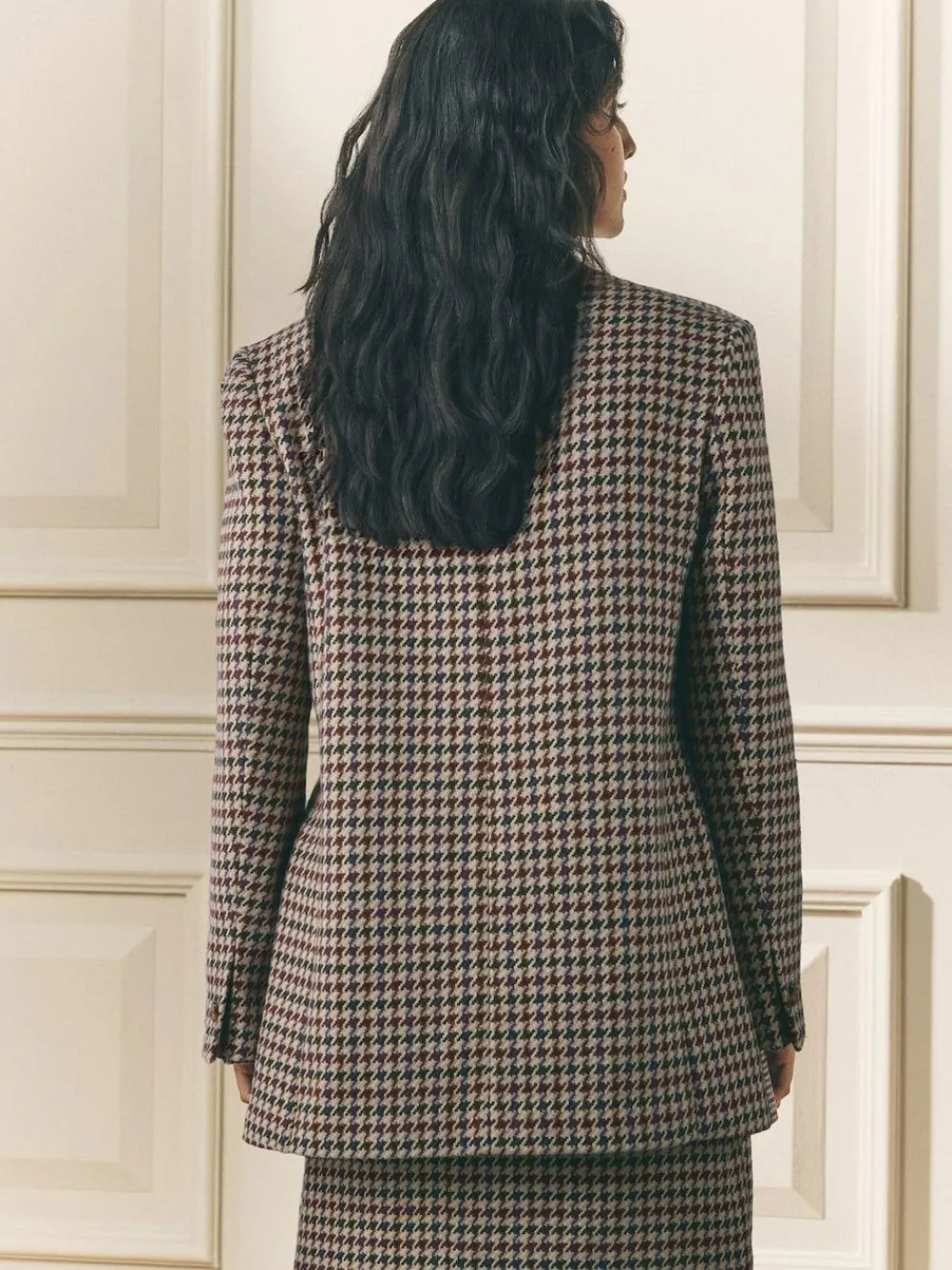 Laura Ashley Heritage Dogtooth Check Blazer with Wool Brown