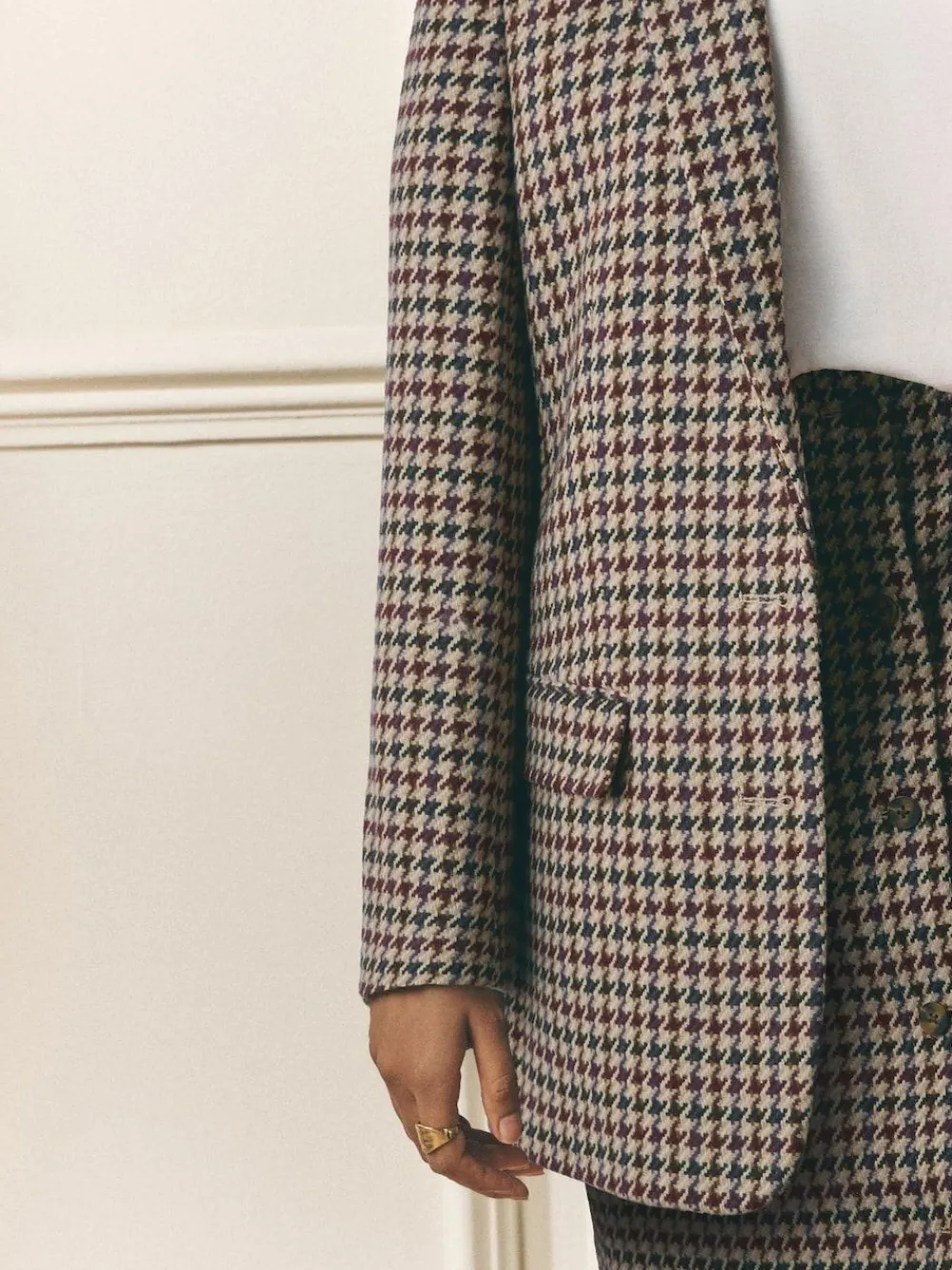 Laura Ashley Heritage Dogtooth Check Blazer with Wool Brown