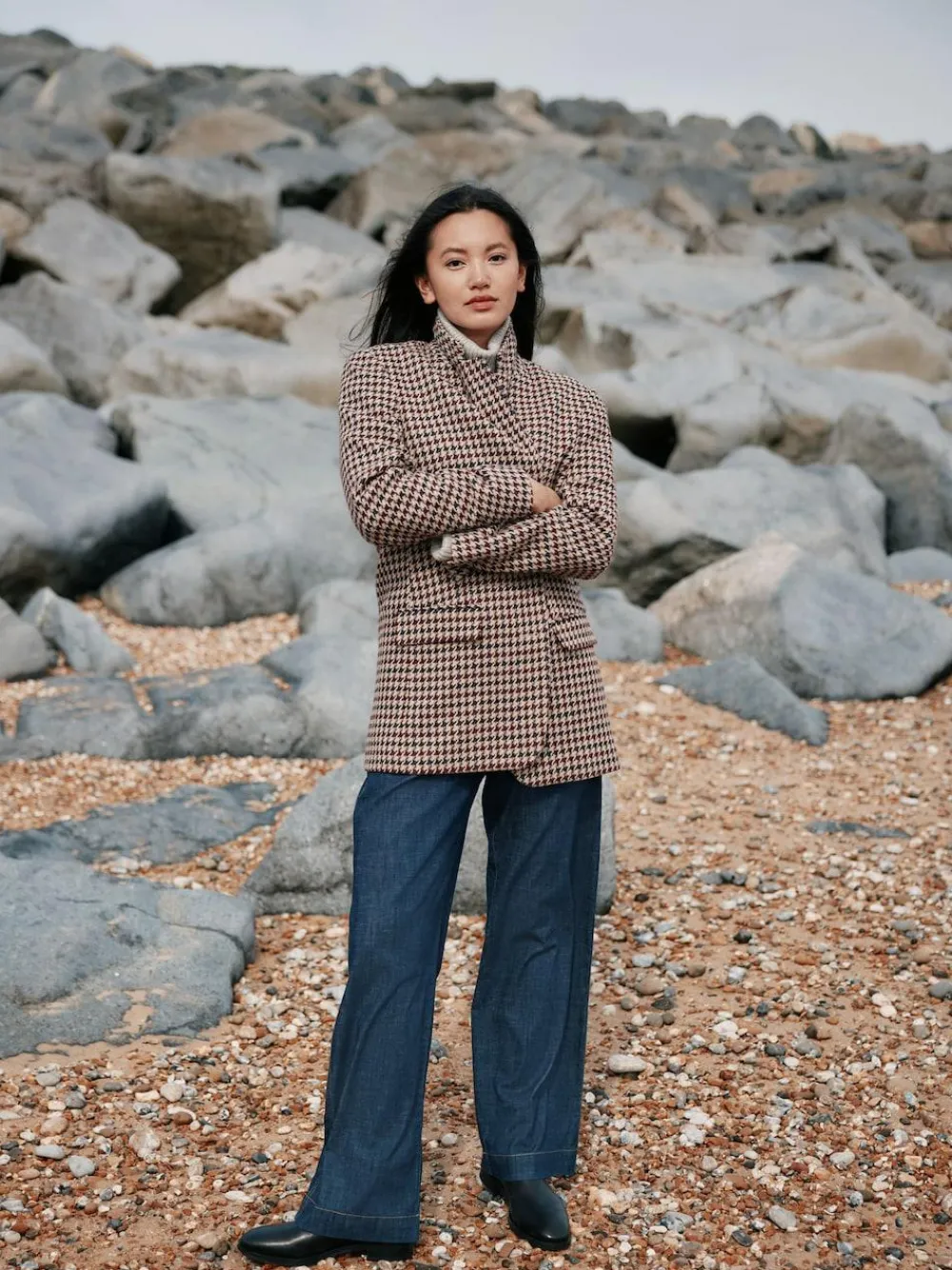 Laura Ashley Heritage Dogtooth Check Blazer with Wool Brown