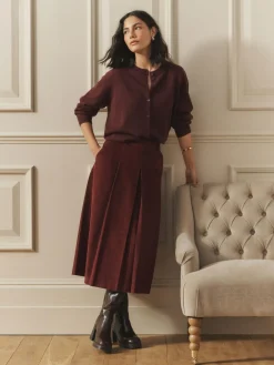 Discount Laura Ashley Burgundy Red Maxi Cord Skirt