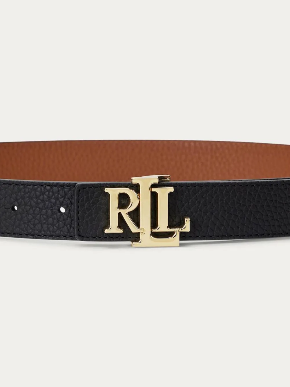 New Lauren Ralph Lauren Black/Lauren Tan 2.5cm Logo Reversible Pebbled Leather Belt