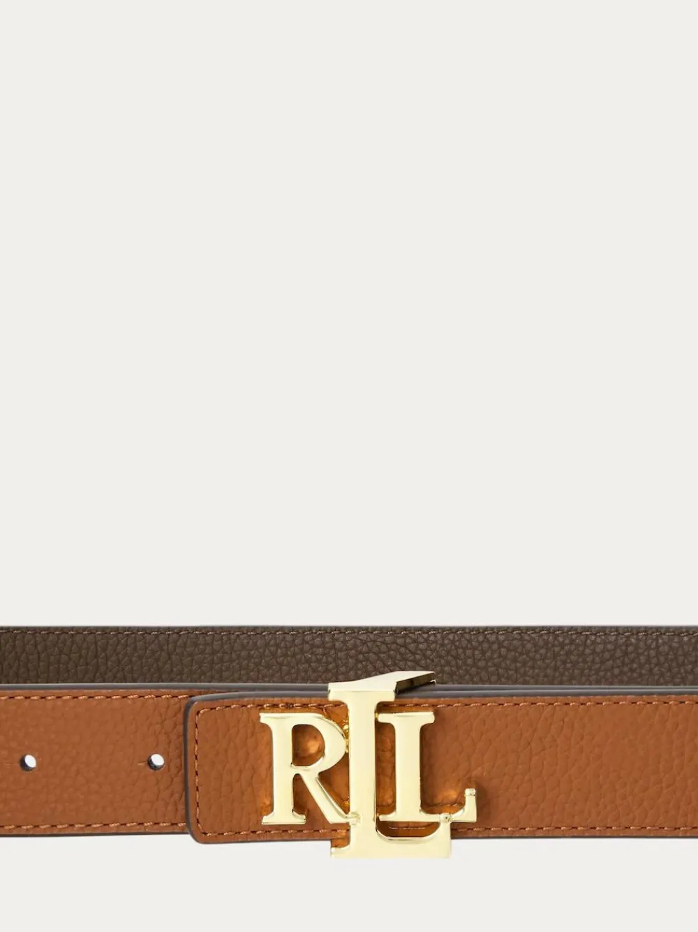 New Lauren Ralph Lauren 2.5cm Logo Reversible Pebbled Leather Belt Lauren Tan/Dark Brown
