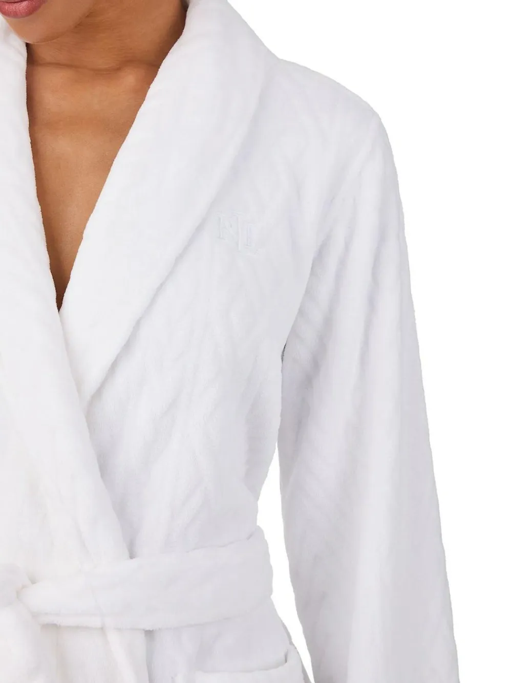 Online Lauren Ralph Lauren White Chenille So Soft L/S Shawl Collar Short Robe