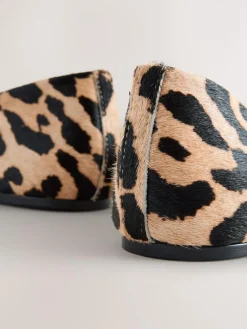 Online Next Leopard Extra Wide Fit Leather Round Toe Ballerinas