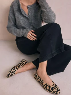 Discount Next Leopard Print Standard/Wide Fit Leather Round Toe Ballerinas