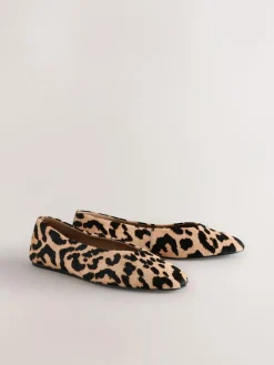 Discount Next Leopard Print Standard/Wide Fit Leather Round Toe Ballerinas
