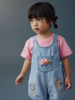 Outlet Next Light Blue Denim Ladybug Embroidered Dungaree and T-Shirt Set (3mths-7yrs)
