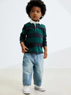 New Next Light Blue Distressed Denim Wide Leg Jeans (3mths-7yrs)