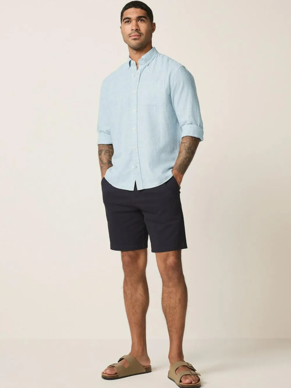 Next Standard Collar Cotton Linen Blend Long Sleeve Shirt^ Shirts