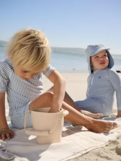 New Next Striped Sunsafe Swimsuit and Hat Set (3mths-7yrs) Light Blue