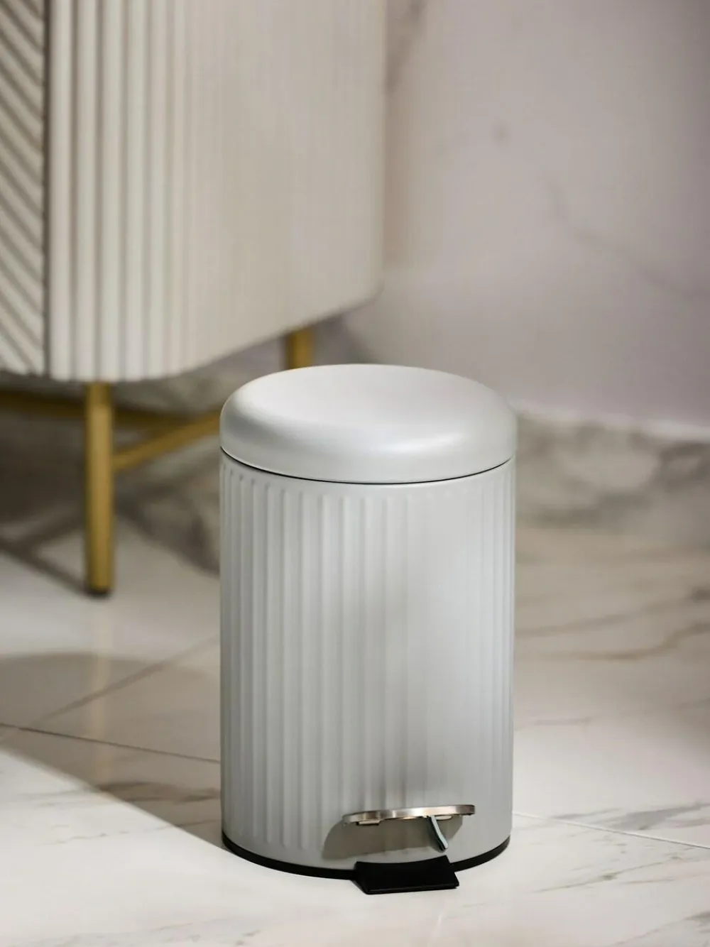 Next Light Grey Rib Soft Close 3 Litre Pedal Bin^ Bathroom Accessories