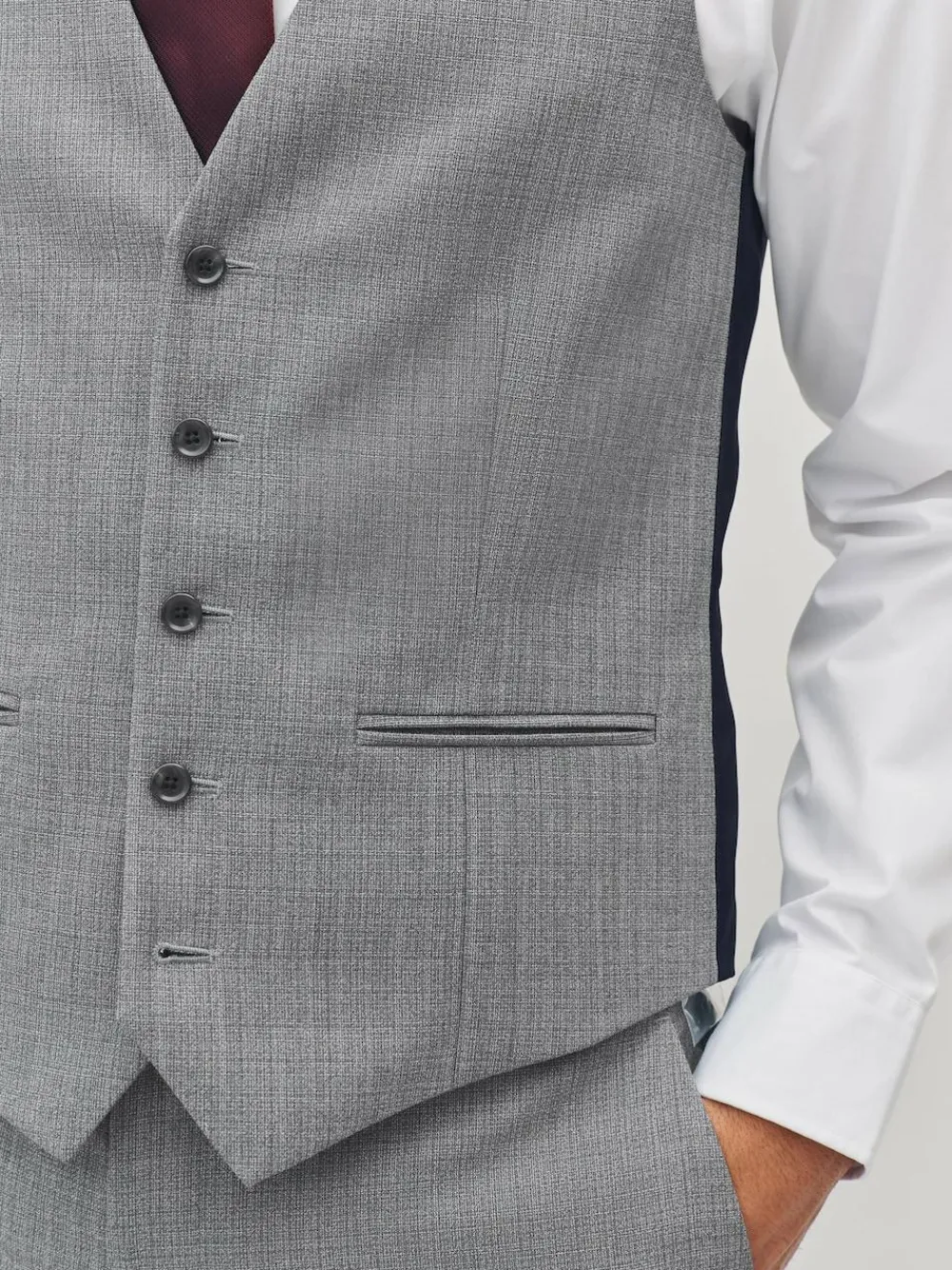 Online Next Textured Wool Blend Suit Waistcoat Light Grey