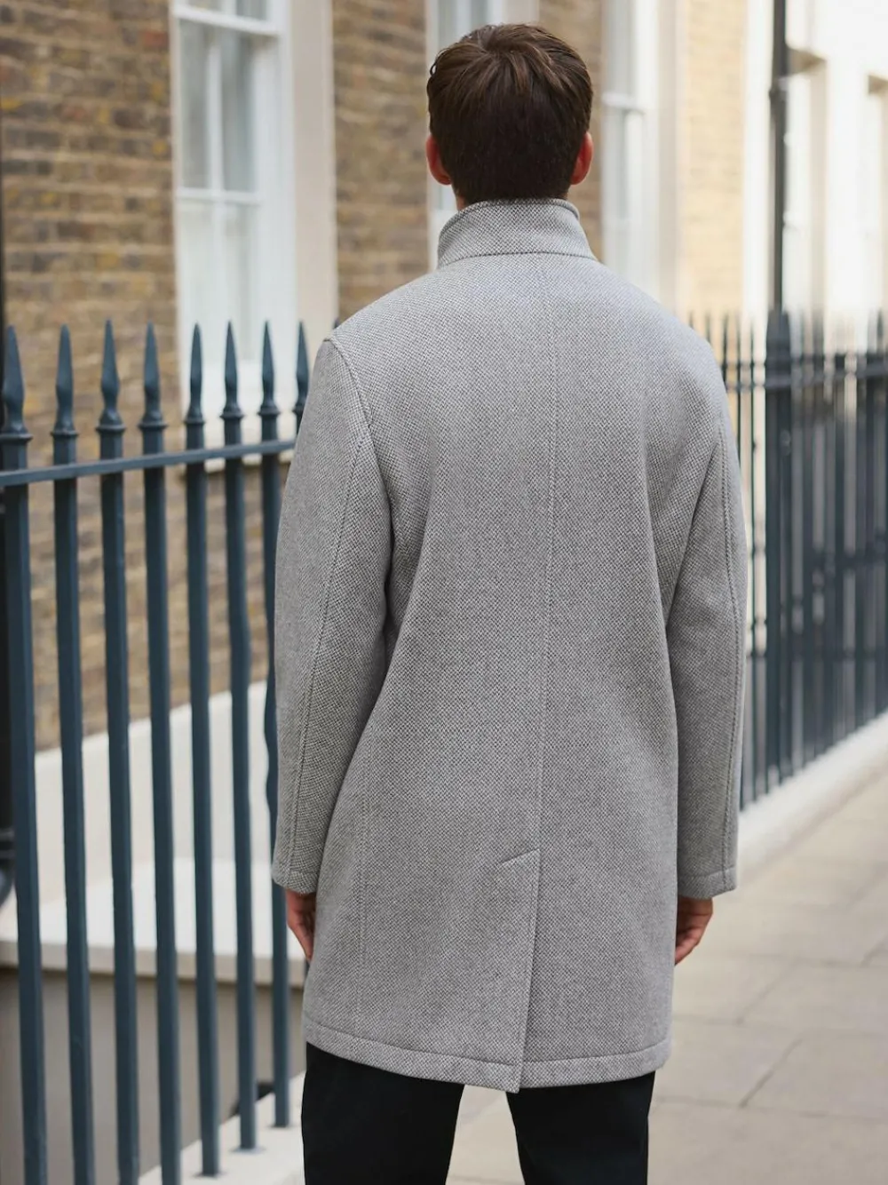 Online Next Wool Blend Mock Gilet Herringbone Padded Coat Light Grey
