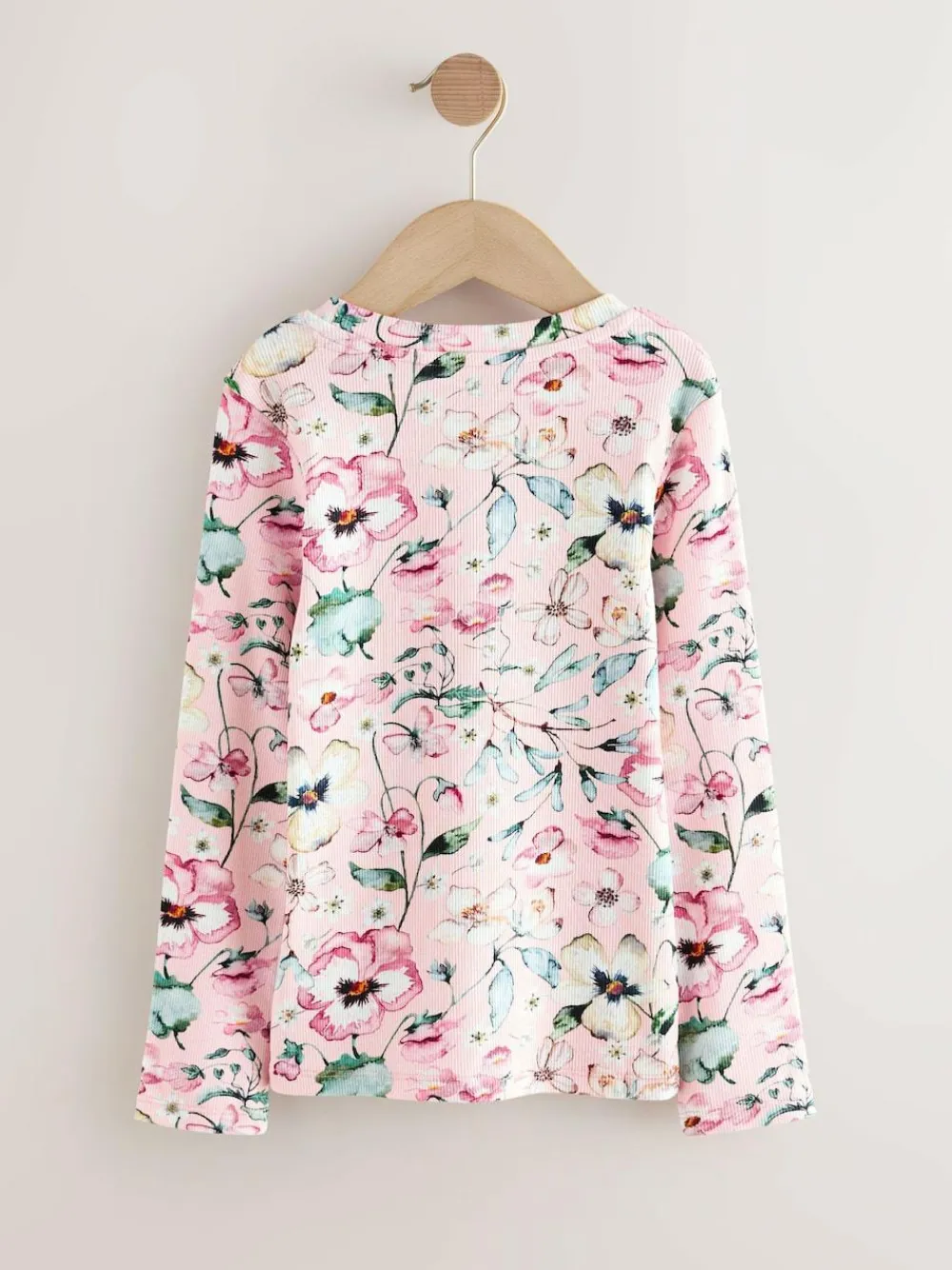 Next Light Pink Floral Long Sleeve Ribbed Top (3-16yrs)^ Nightwear|Tops