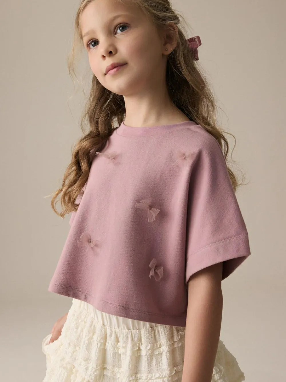 Clearance Next Boxy Bows T-Shirt (3-16yrs) Lilac Purple