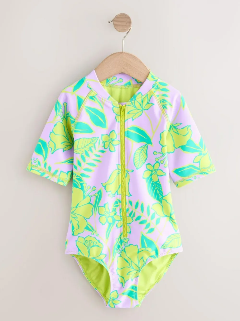 Outlet Next Short Sleeved Sunsafe Swimsuit (3mths-16yrs) Lilac Purple Tropical