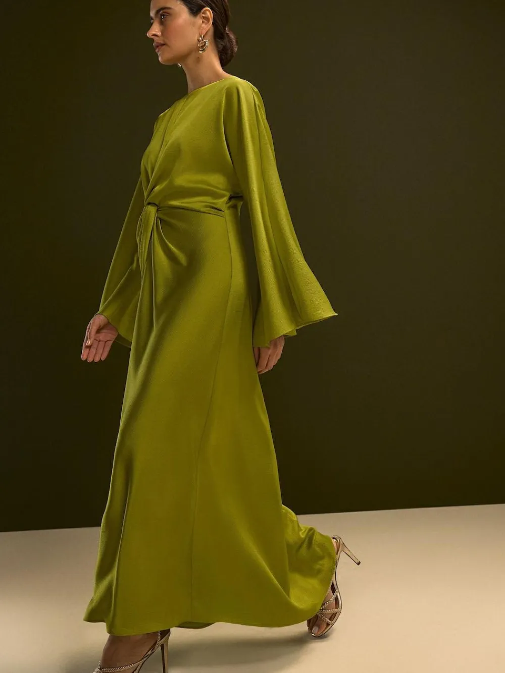 Next Twist Front Long Sleeve Satin Maxi Dress^Women Occasion Dresses|Maxi Dresses