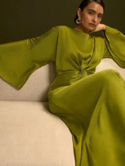 Next Twist Front Long Sleeve Satin Maxi Dress^Women Occasion Dresses|Maxi Dresses