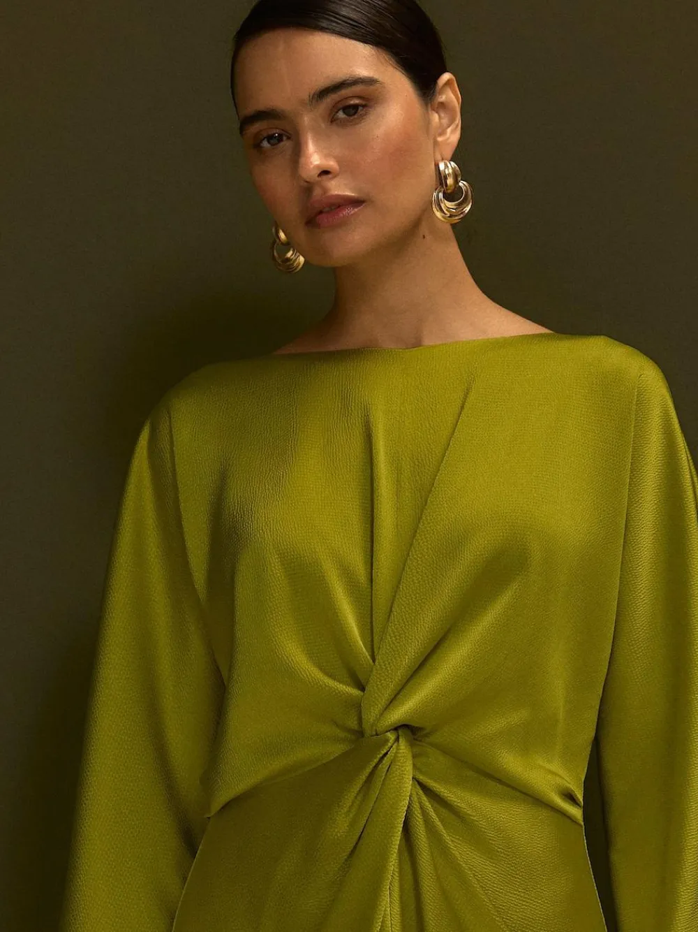 Next Twist Front Long Sleeve Satin Maxi Dress^Women Occasion Dresses|Maxi Dresses