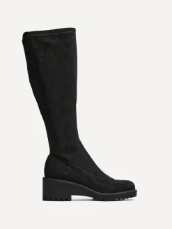 New Linzi Kortina Brown Suede High Leg Boots With Wedged Heel Black