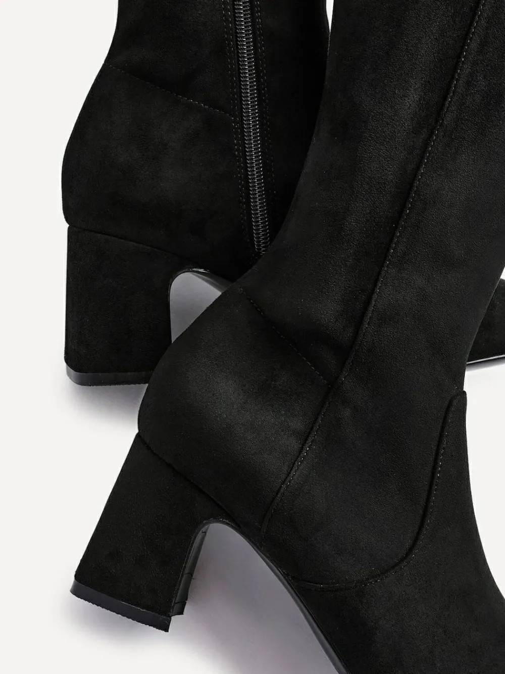 Discount Linzi Slate Stretch Knee High Block Heel Boots Black