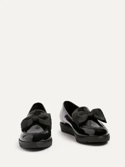 Linzi Black Wide Fit Violetta Classic Slip-On Loafers With Fabric Bow Detail^Women Flats