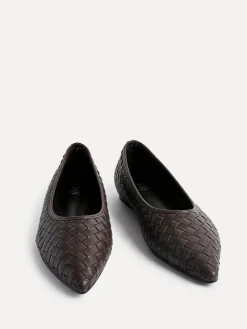Linzi Talina Woven Pointed Toe Ballet Flats Brown