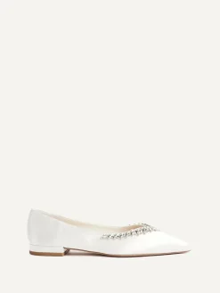 Linzi Cream Bridal Endless Pointed Toe Ballet Flat With Trim Shoes^Women Flats