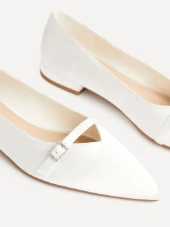 Linzi Cream Bridal Engaged Pointed Toe Ballet Flats With Buckle Detail^Women Flats