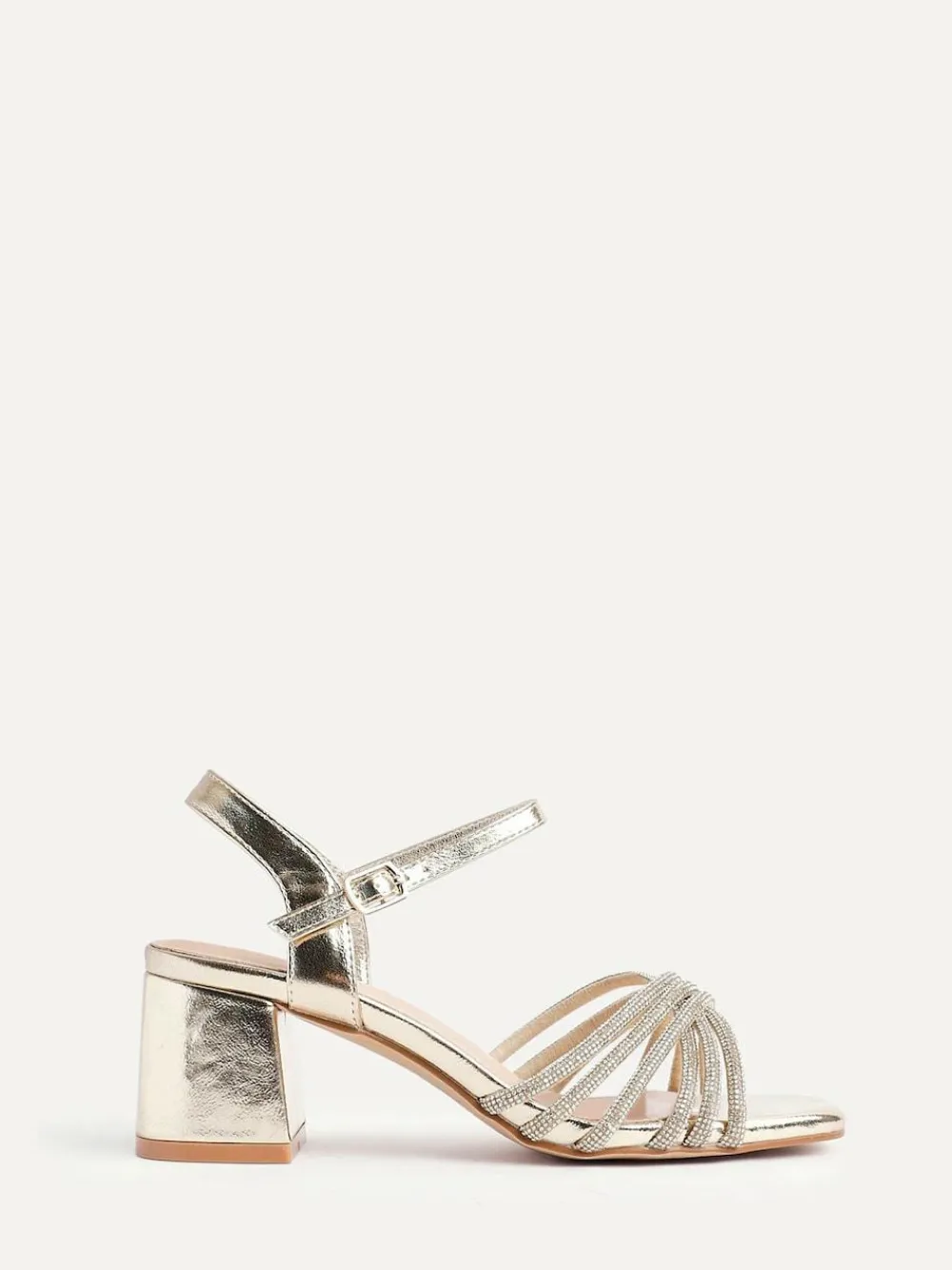 Sale Linzi Strictly Wide Fit Diamante Crossover Heeled Sandals Gold