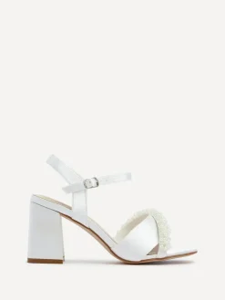 New Linzi Ivory Bridal Iris Block Heel With Pearl Embellished Toe Strap
