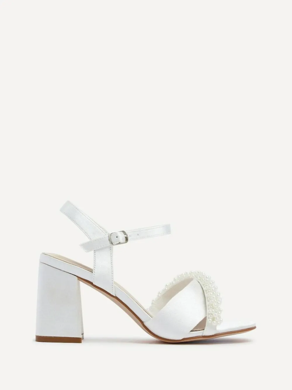 New Linzi Ivory Bridal Iris Block Heel With Pearl Embellished Toe Strap