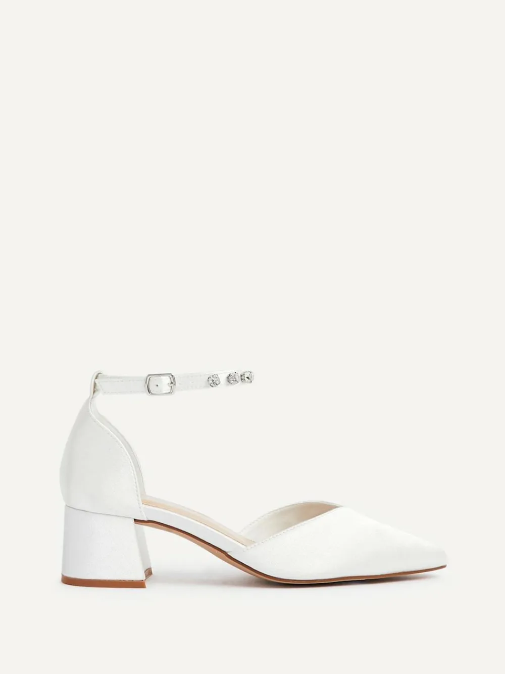 Linzi Ivory Bridal Jordanna Low Block Court Heels With Embellished Ankle Strap^Women Heels