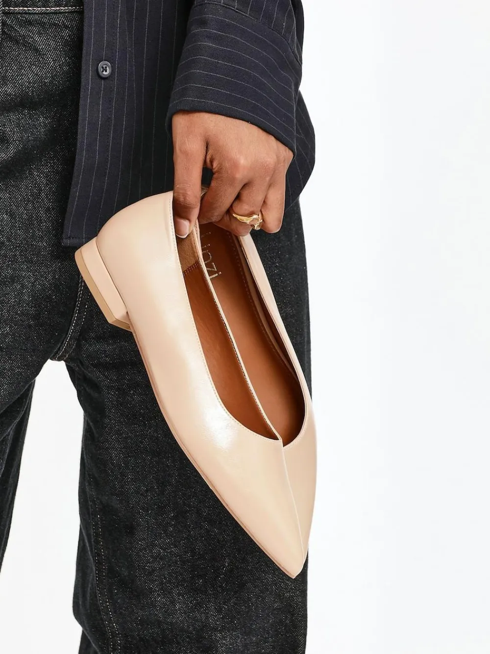 Linzi Wide Fit Compete Pointed Toe Ballet Flat Shoes Nude