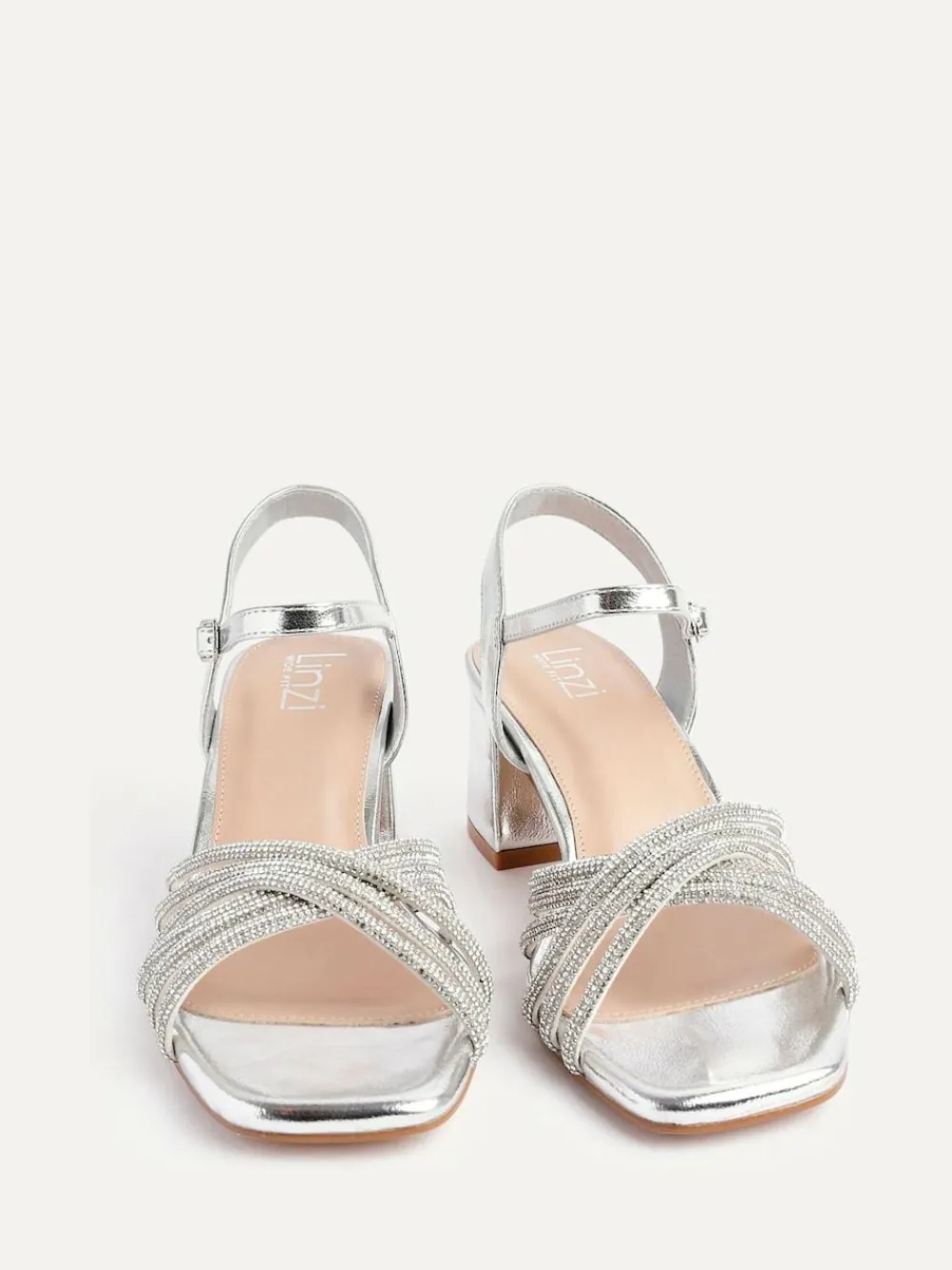 Discount Linzi Strictly Wide Fit Diamante Crossover Heeled Sandals Silver