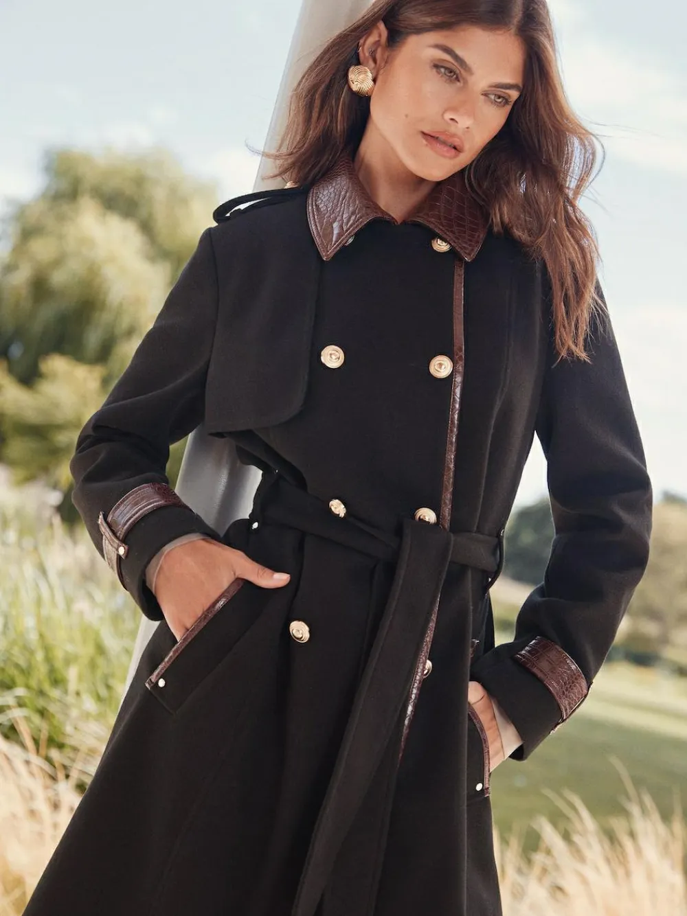 Lipsy Black Double Breasted Military Longline Coat^Women Coats & Jackets|Coats & Jackets