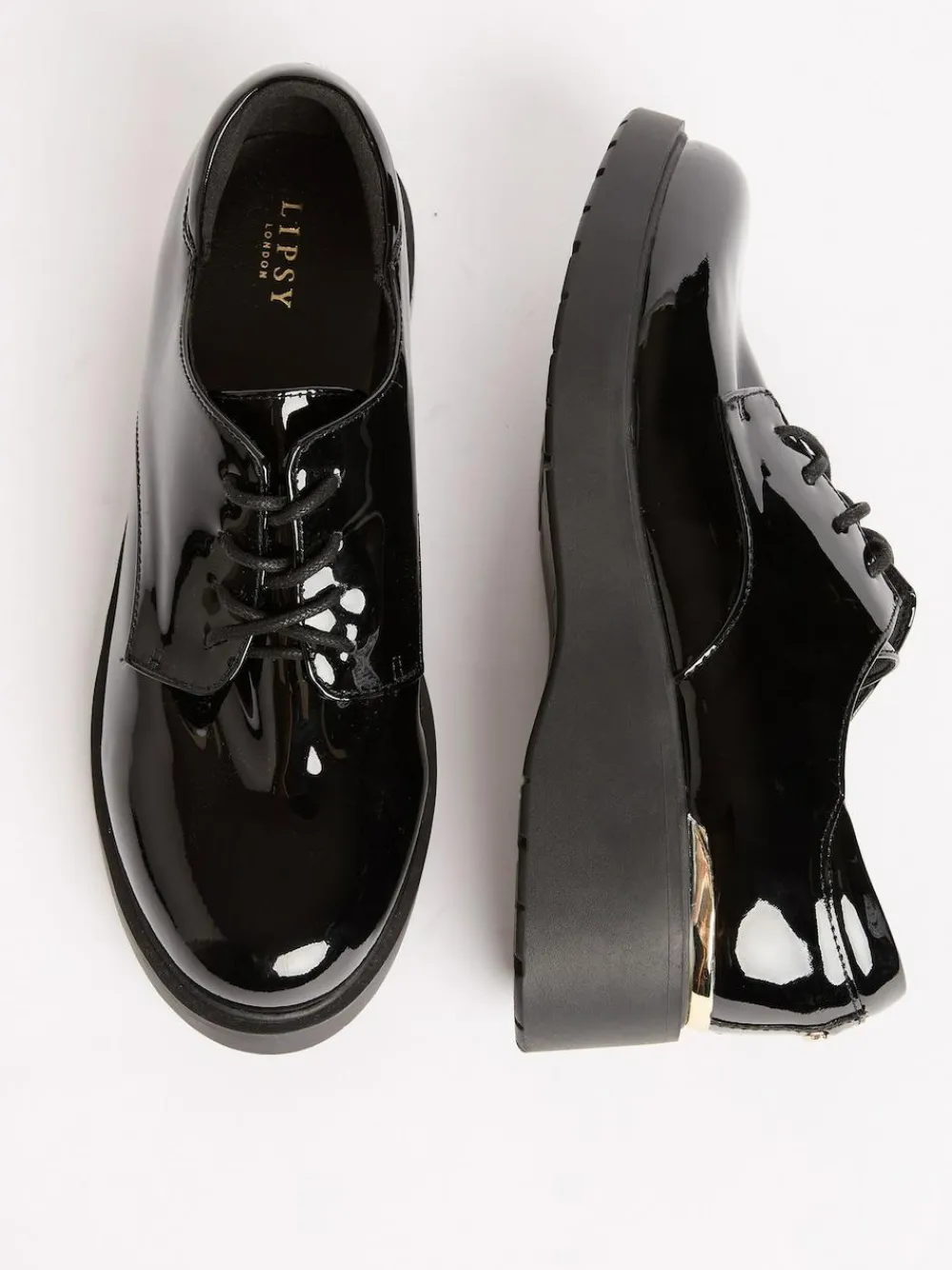 Clearance Lipsy Black Heel Clip Wedge Brogue School Shoes