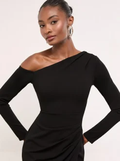 Online Lipsy Long Sleeve Off The Shoulder Gathered Waist Maxi Dress Black