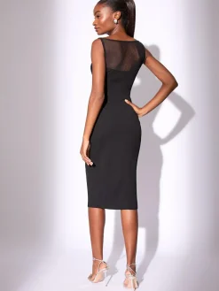 Lipsy Black Mesh Mix Sleeveless Bodycon Midi Dress^Women Occasion Dresses