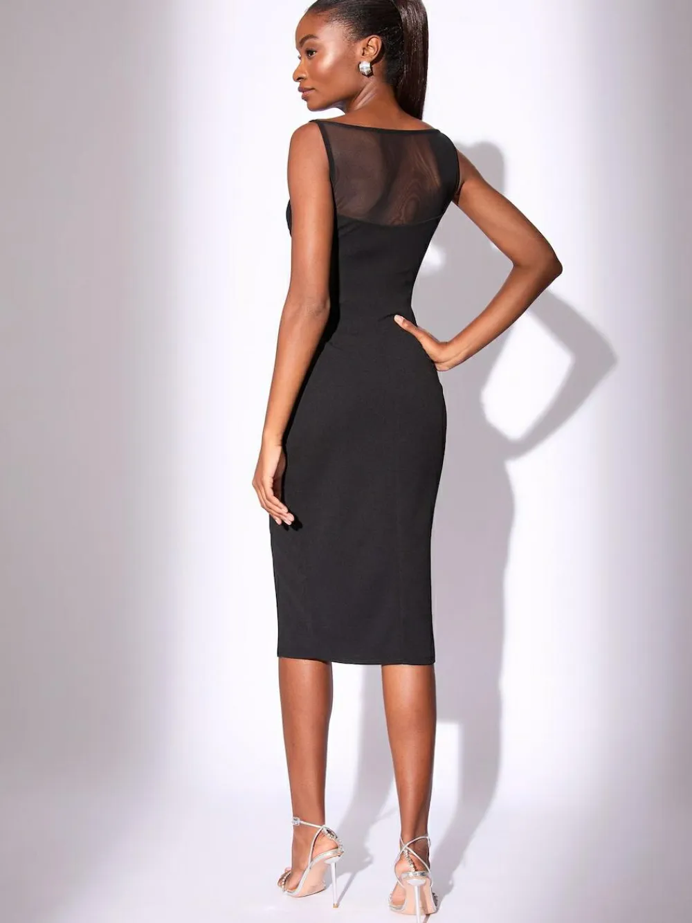 Lipsy Black Mesh Mix Sleeveless Bodycon Midi Dress^Women Occasion Dresses