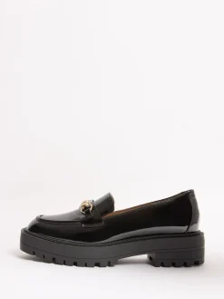 Hot Lipsy Standard Fit Chunky Snaffle Trim Detail Faux Leather Loafers Black Patent