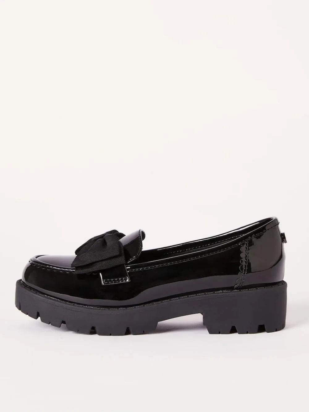 Lipsy Black Standard Fit (F) Patent Chunky Bow Slip On Loafer School Shoes^ Boots