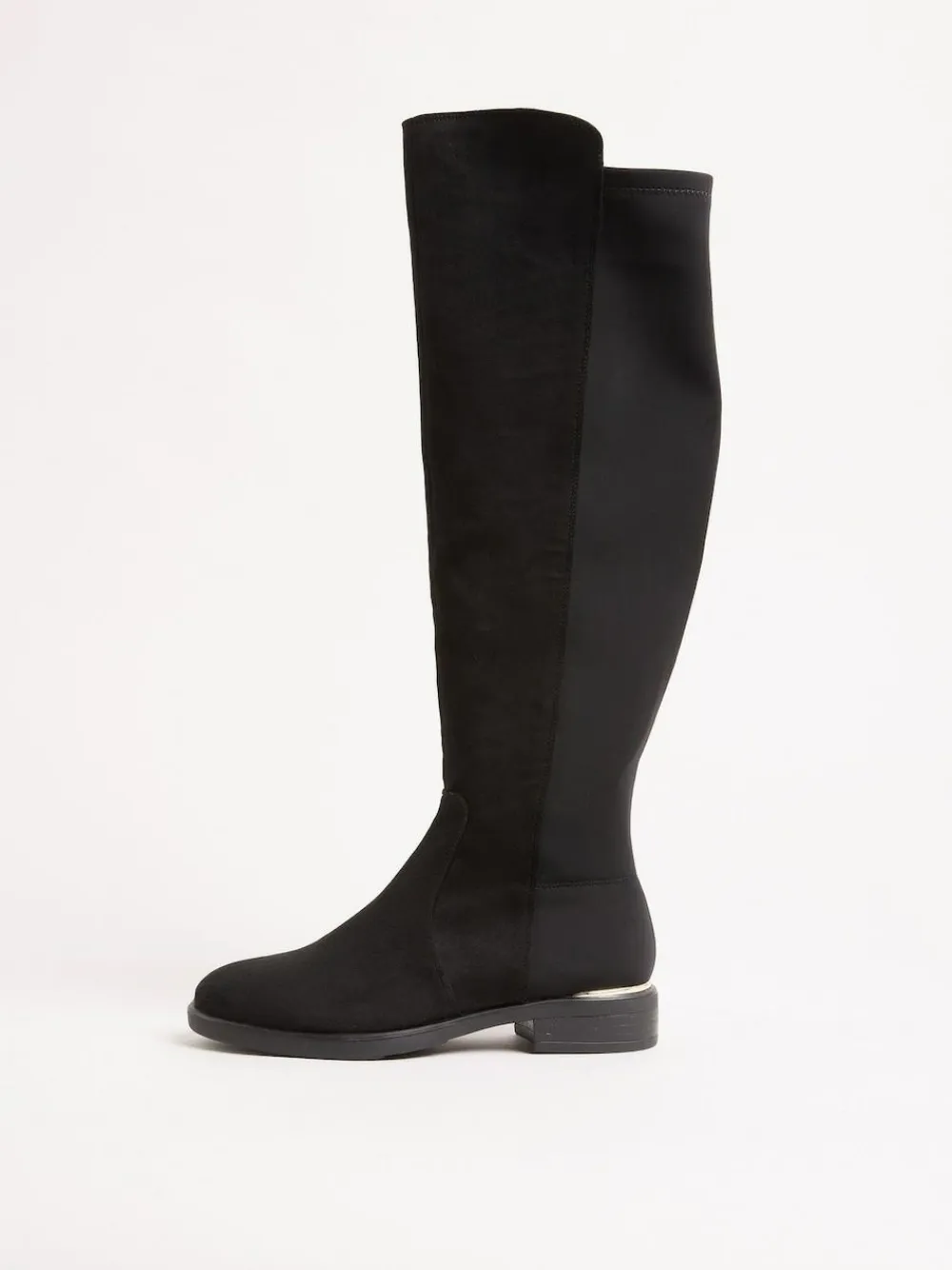 Hot Lipsy Wide Fit Faux Suede Elasticated Flat Knee High Casual Boots Black