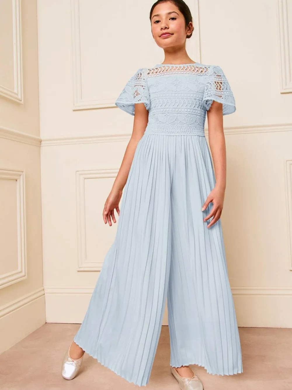 Lipsy Blue Flutter Sleeve Lace Occasion Jumpsuit (5-16yrs)^ Jumpsuits & Playsuits